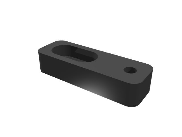 3D render of a black strap clamp showing clean, smooth surface geometry.