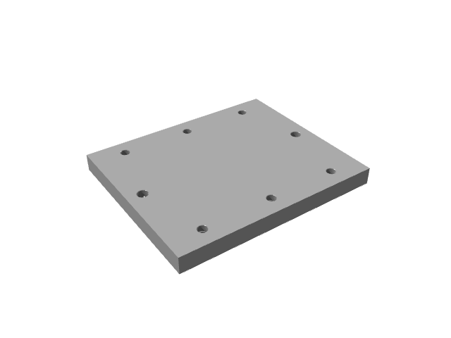 3D render of a simple square industrial mounting base plate.