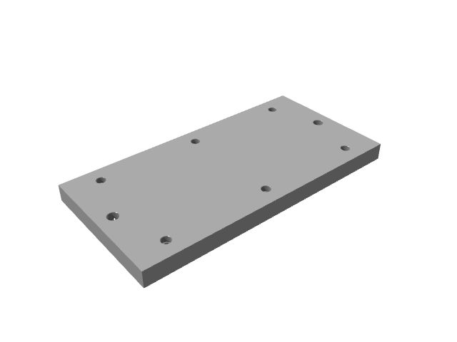 3D render of a rectangular mounting plate variant from a lower perspective angle.
