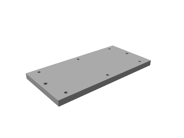 3D render of a simple, clean rectangular industrial plate with perimeter mounting holes.