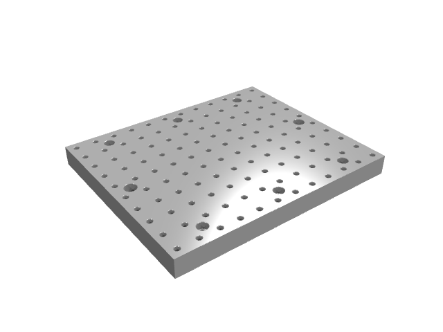 3D render of a wide rectangular precision grid subplate.