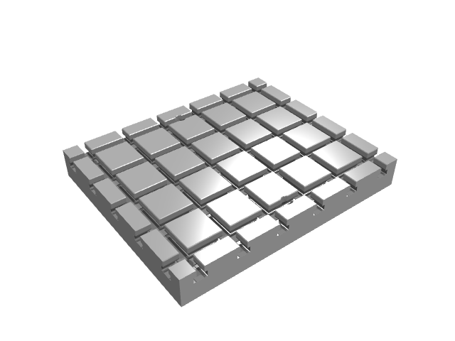 D render of a rectangular T-slot subplate from a soft angular perspective.