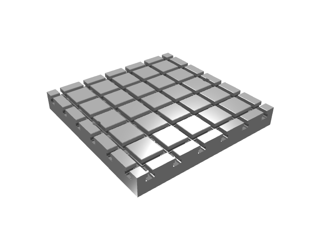3D render of a wide rectangular T-slot subplate configuration.