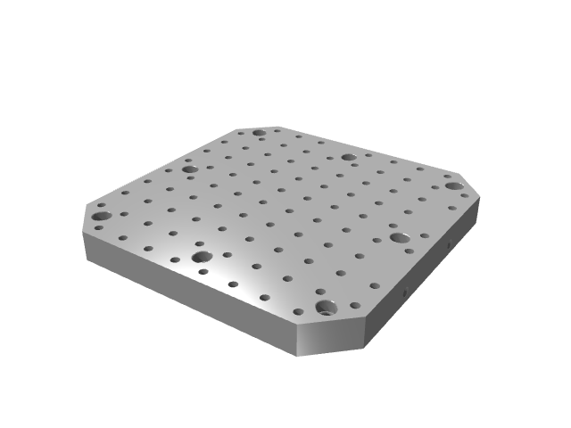 3D render of a square precision grid plate with subtle face lighting highlights.