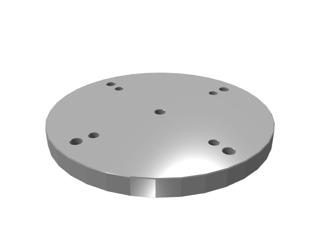 3D render of a low-profile round mounting plate under uniform matte shading.