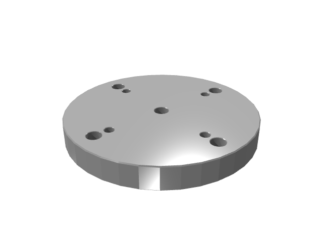 3D render of a round mounting plate showing distinct surface highlights.