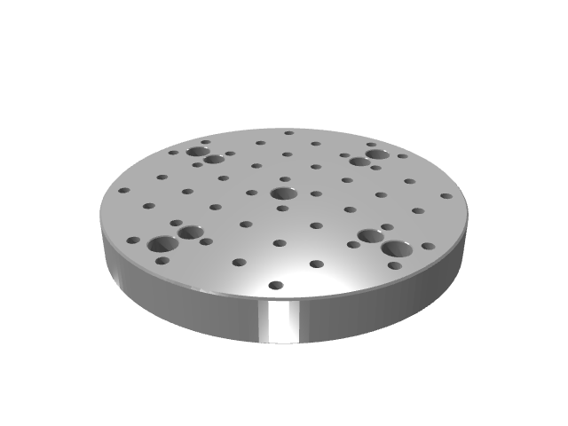 3D render of a round modular subplate with a high-density grid pattern.