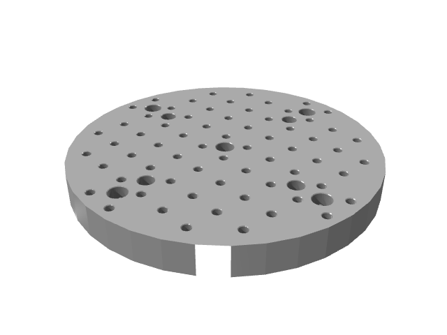 3D render of a round grid plate showing dedicated counterbored mounting holes.