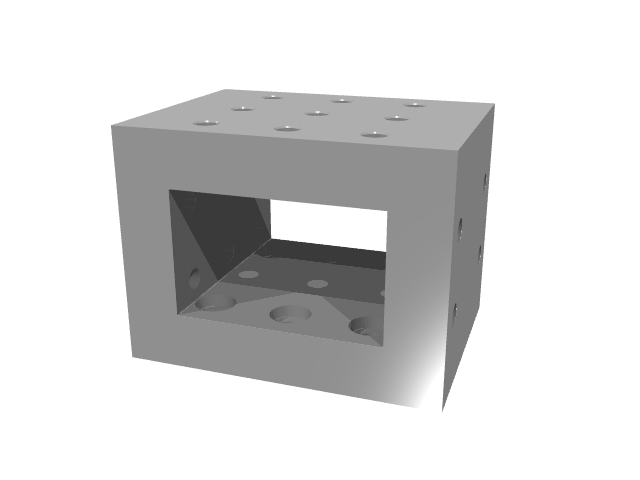 3D render of a hollow rectangular window block with top mounting holes.