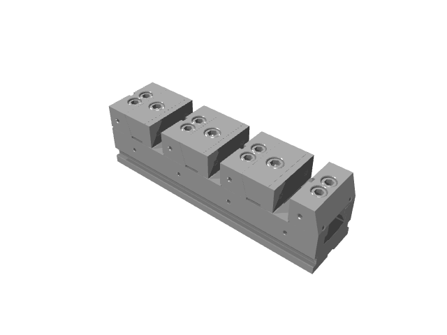 3D render of a long, multi-station linear fixture base rail.