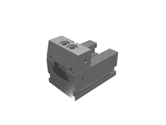 3D render of a modular clamping fixture shown from a front-facing perspective.