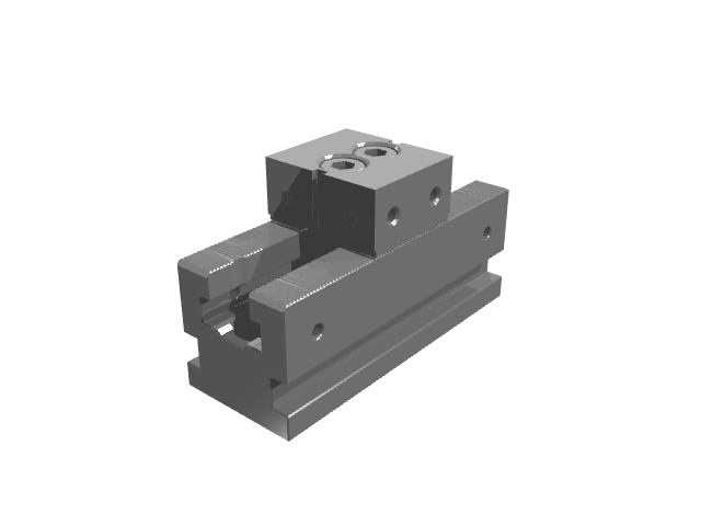 3D render of a compact, modular clamping vise block.