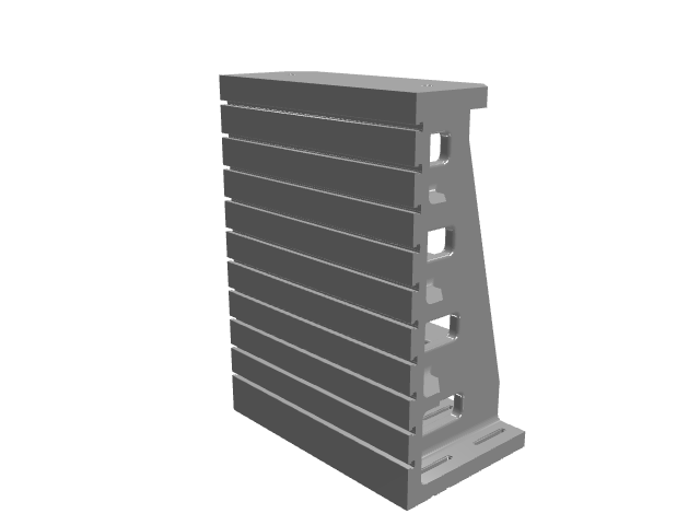 Grey 3D render of a heavy, multi-stepped vertical fixture block