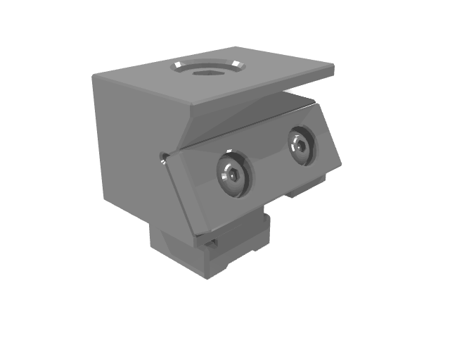 Grey 3D render of an angled modular workholding block assembly featuring a flat top flange plate.