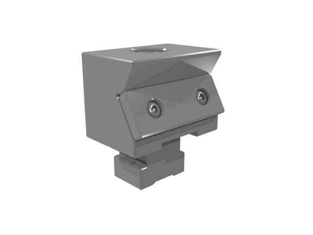 Grey 3D render of a narrower modular clamp block variant under soft studio lighting.