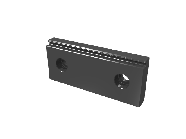 3D render of a black stepped vise jaw featuring a serrated upper gripping section.