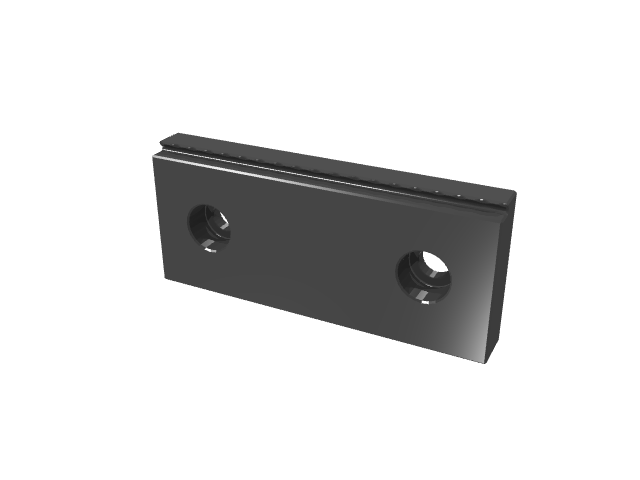 3D render of a smooth black vise jaw with a stepped top edge profile.