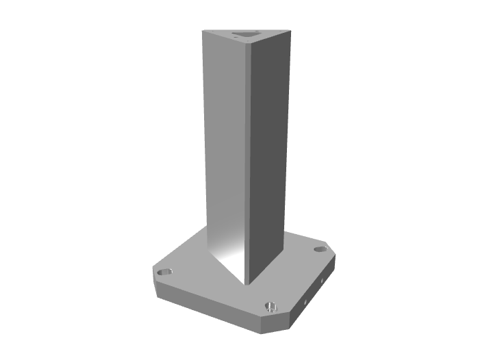 3D render of a tall triangular pillar on an asymmetric base plate.