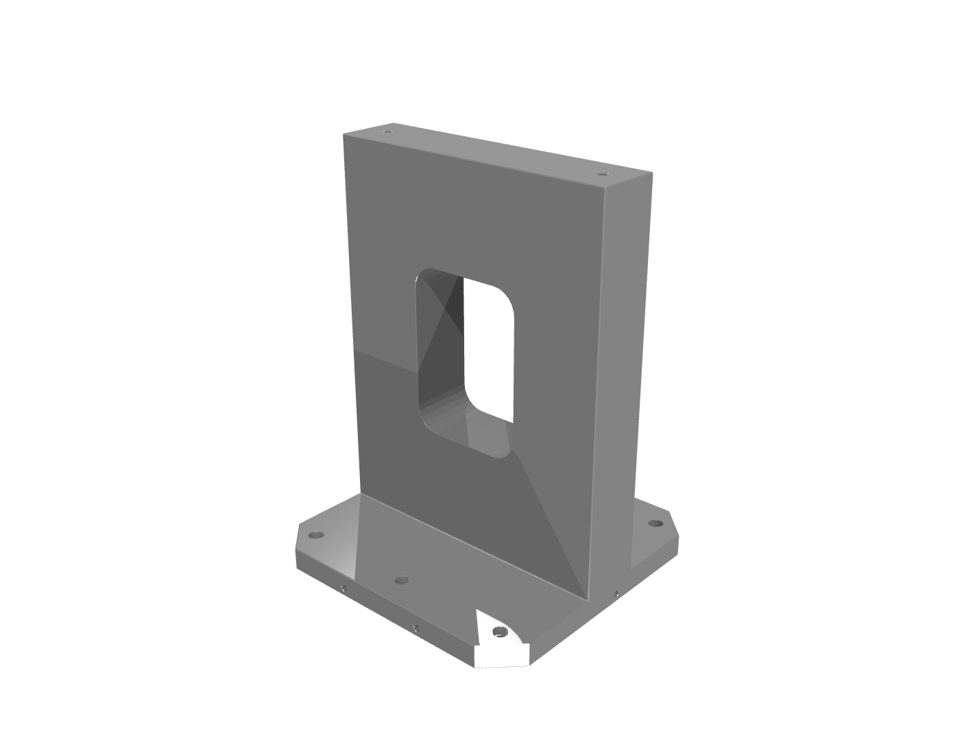 Grey 3D render of a rectangular bracket with a central slot and flat base plate.