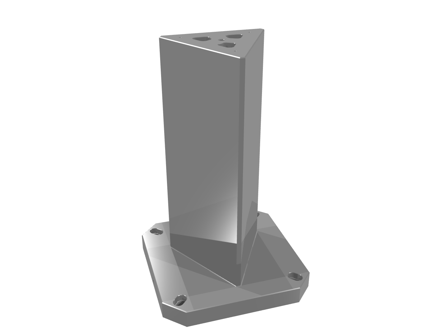 Grey 3D render of a triangular pillar featuring a sharp, bright vertical reflection.