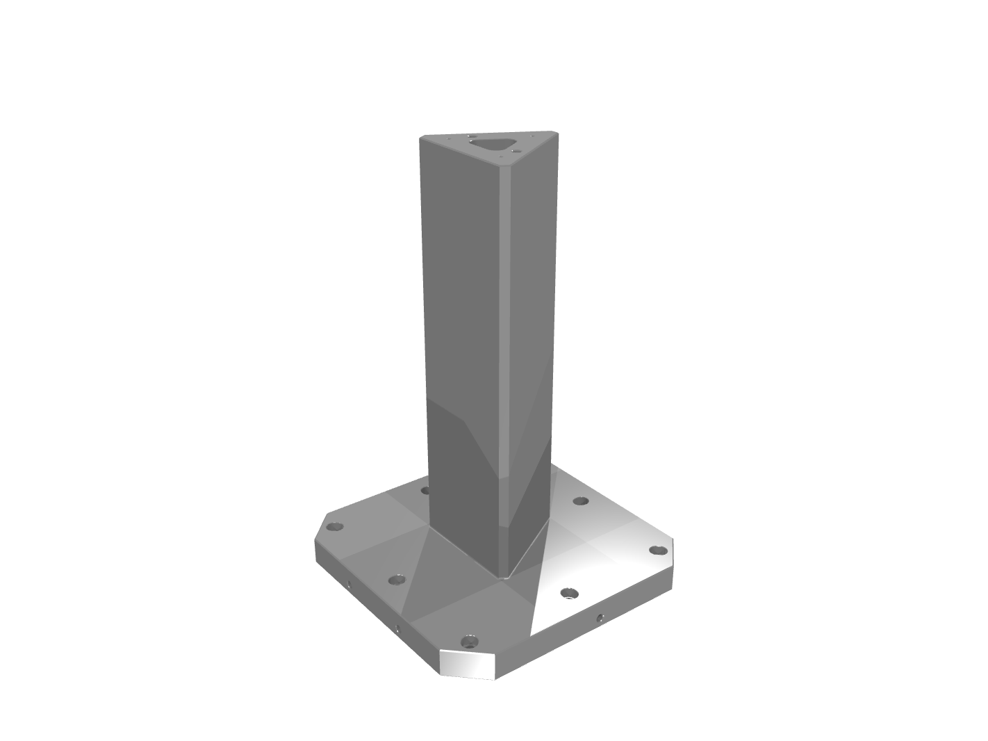 Grey 3D render of a triangular pillar under soft ambient lighting.