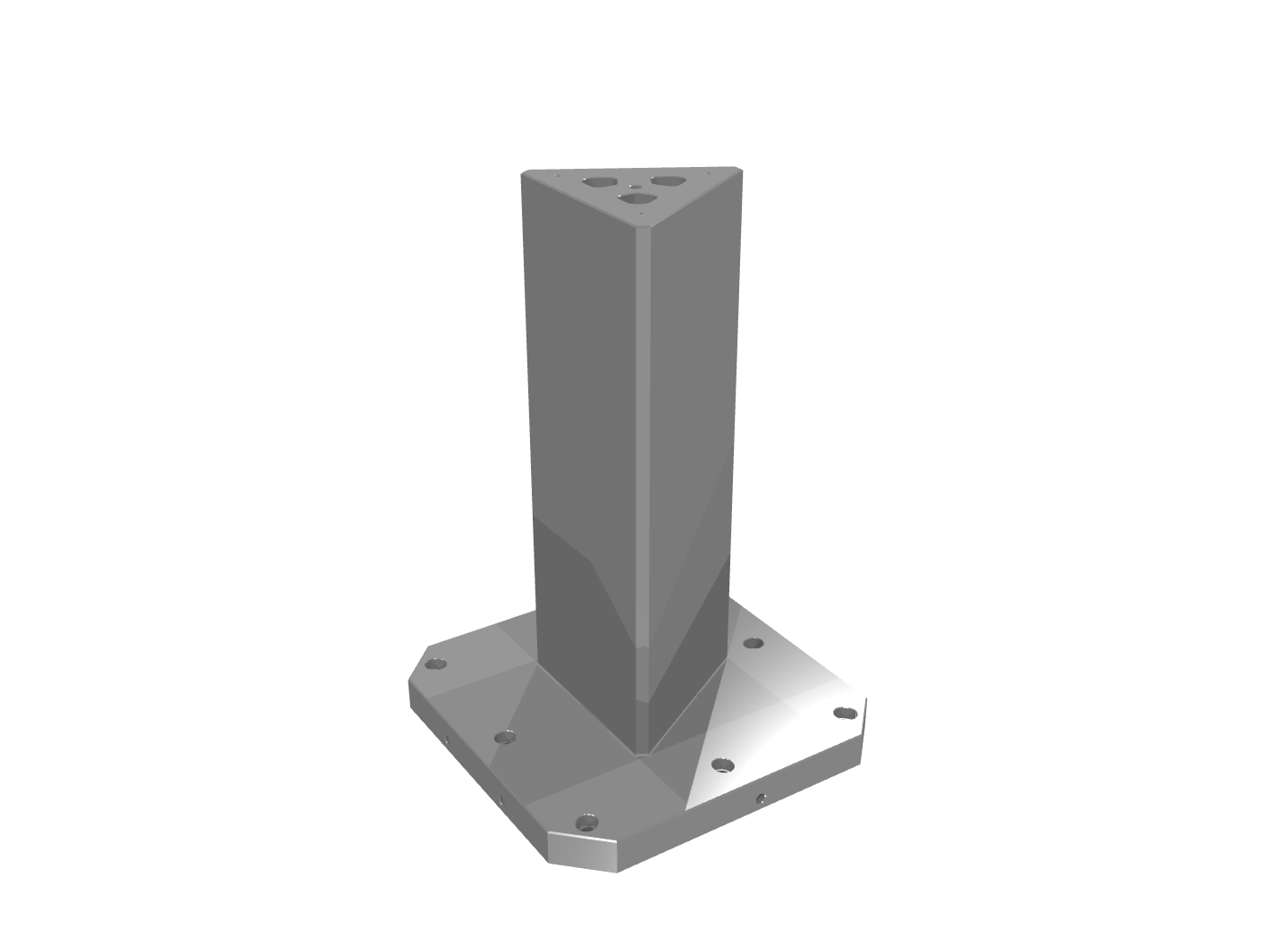 Grey 3D render of a triangular pillar with a soft matte surface finish.