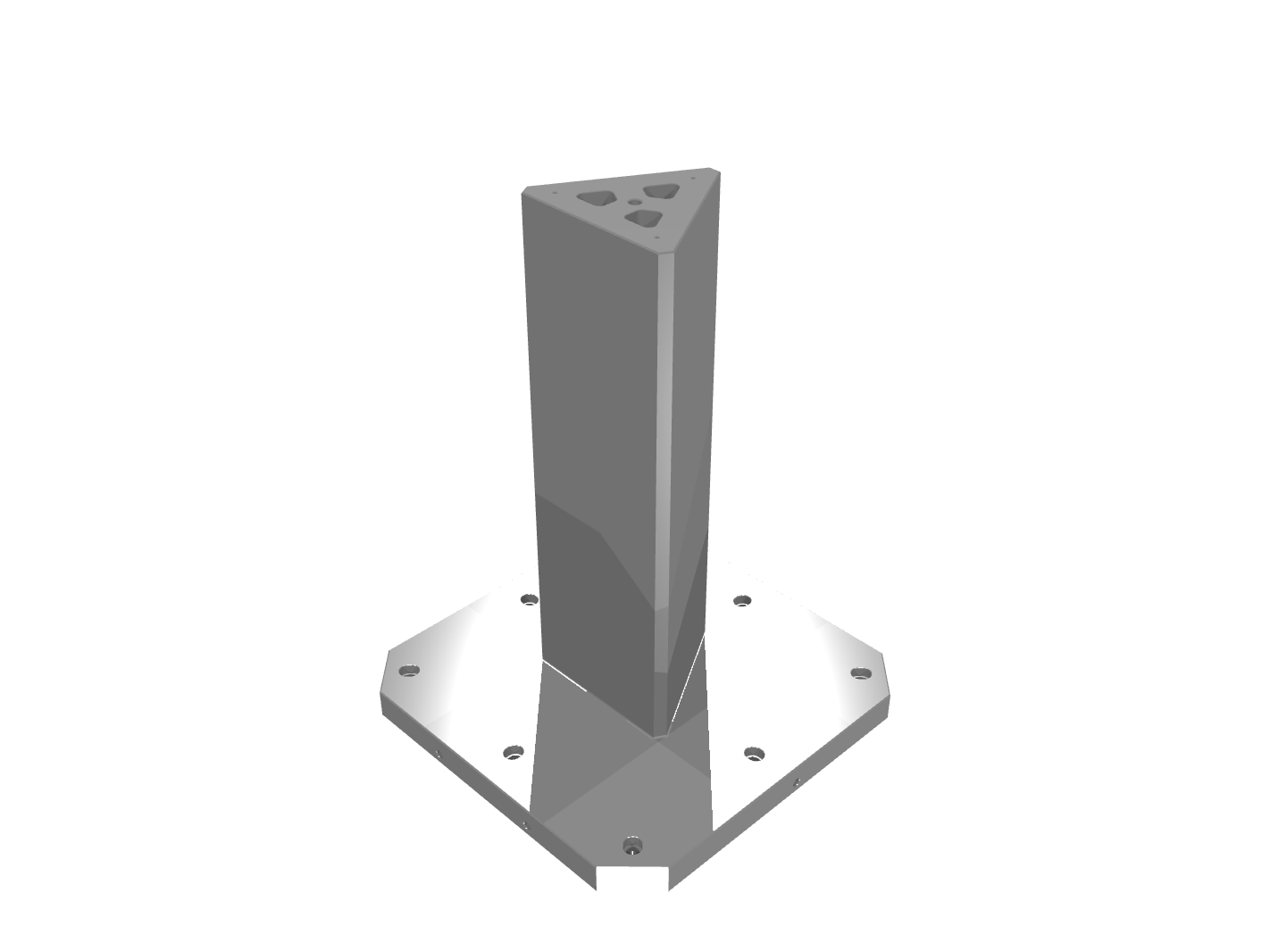 Grey 3D render of a triangular pillar on a bright, metallic base.