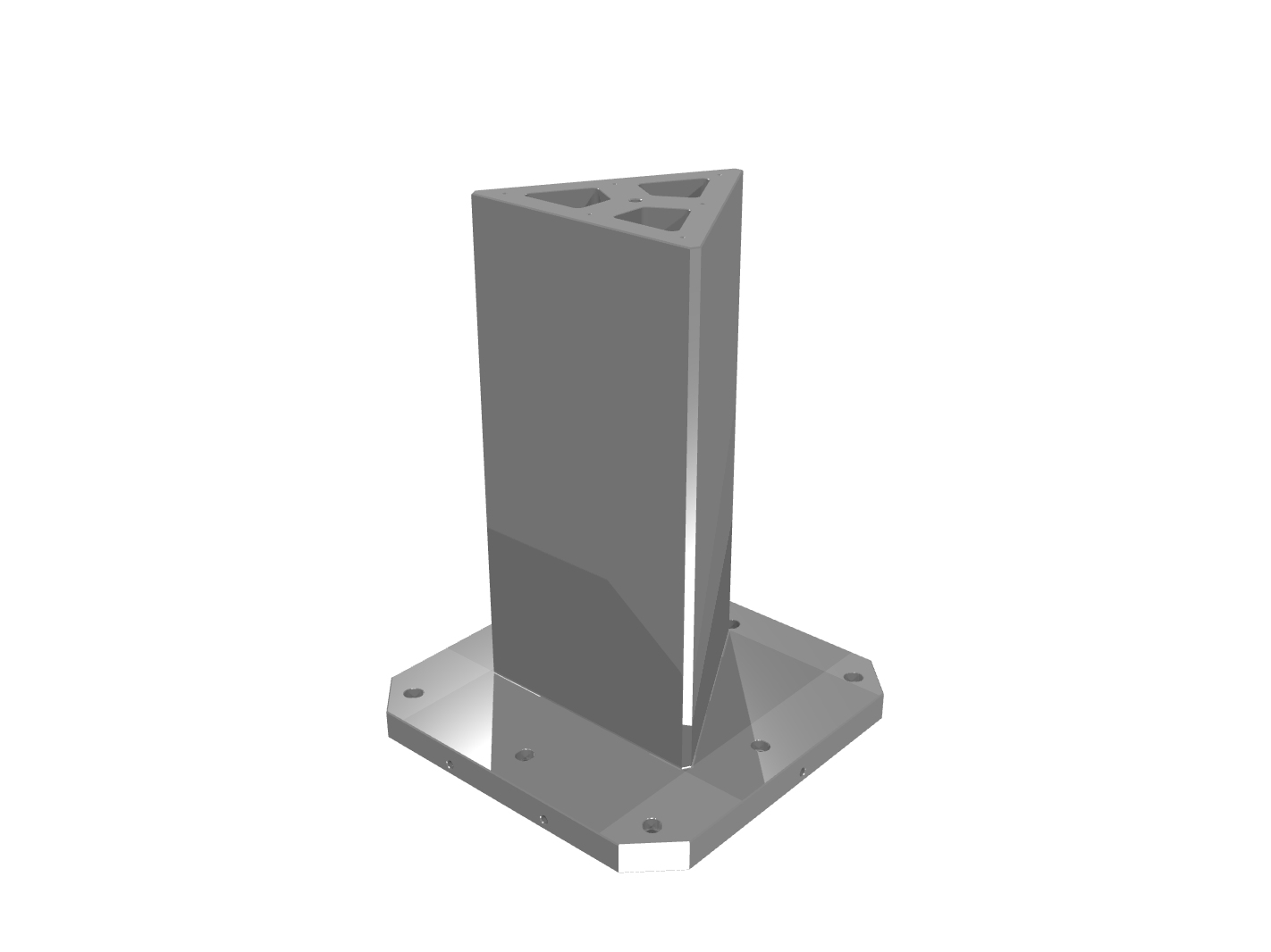 Grey 3D render of a triangular pillar showing a top-down three-hole pattern.