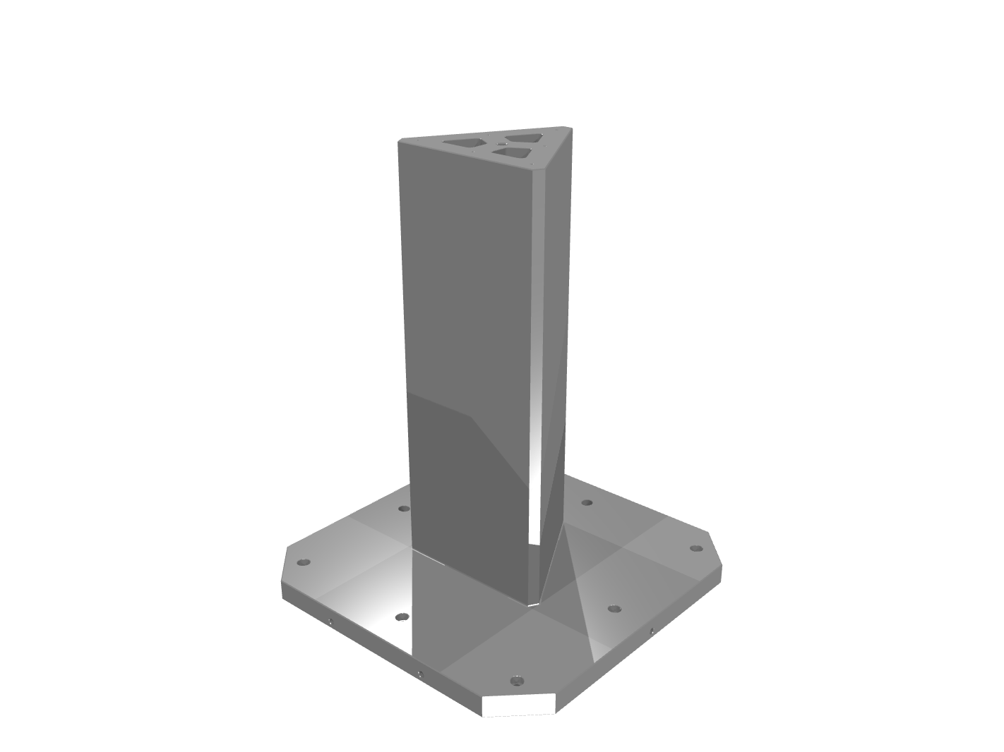 Grey 3D render of a triangular pillar on a translucent square base.