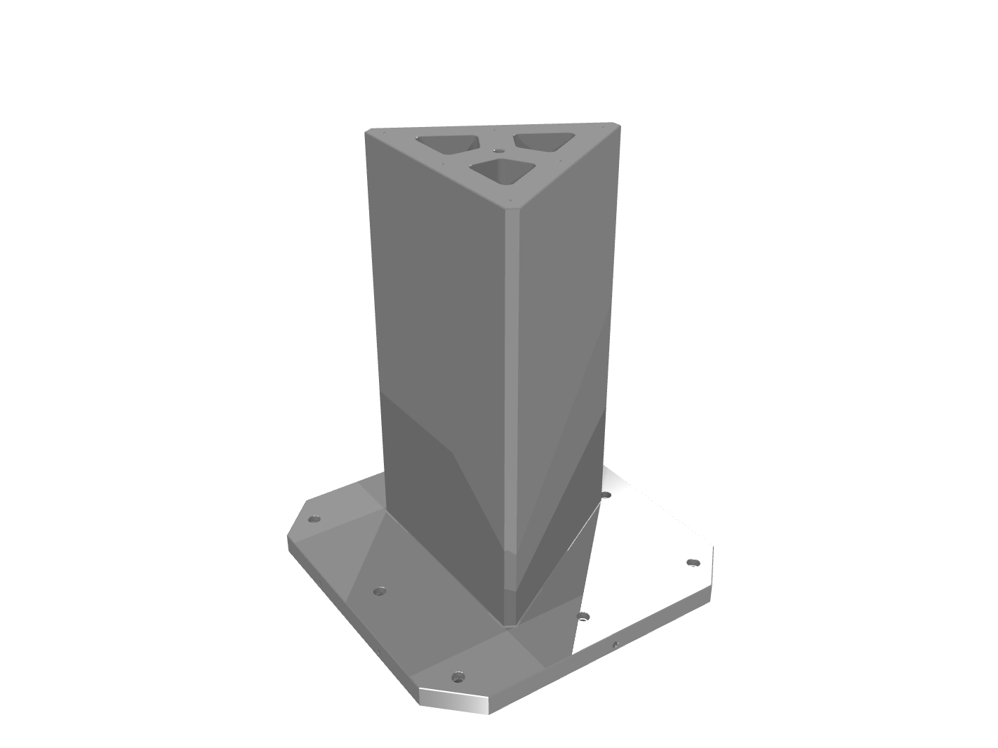 A short, gray triangle tooling column on a base plate.