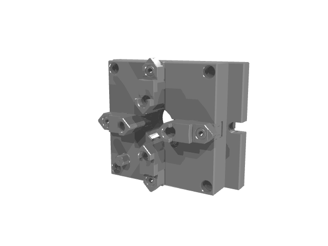 A square gray industrial clamping block featuring an internal central opening.